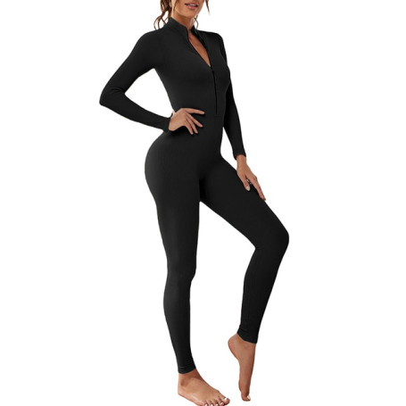 Slim Fitness Long Sleeve Zipper Elastic One Piece Women New High Waist Sporty Rompers