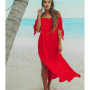 Women Beach Dress Sexy Off Shoulder Tunic Swiming Suit Short Sleeve Solid Cover Up