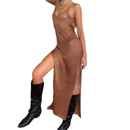 Women Shiny Silk See-Through Bikini Cover Ups