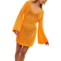 Backless Tie Up Long Sleeve Knitted Dress Summer Swimsuit Bikini Cover-ups