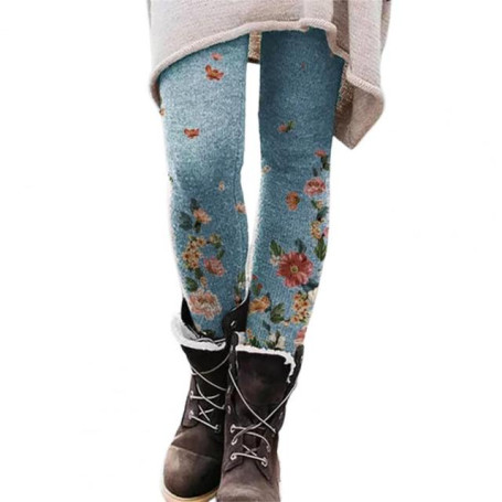 Fashion  Trousers Women Floral Print Long Pants Warm Skinny Bottoms for Shopping