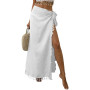 Women Swimsuit Cover-Ups Solid Color Tassels Tied Up Long Beach Skirts