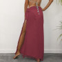 Women Swimsuit Cover-Ups Solid Color Tassels Tied Up Long Beach Skirts