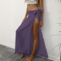 Women Swimsuit Cover-Ups Solid Color Tassels Tied Up Long Beach Skirts