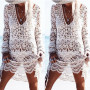 Women Knitted Bikini Beach Swimwear Long V Neck Beach Cover Up