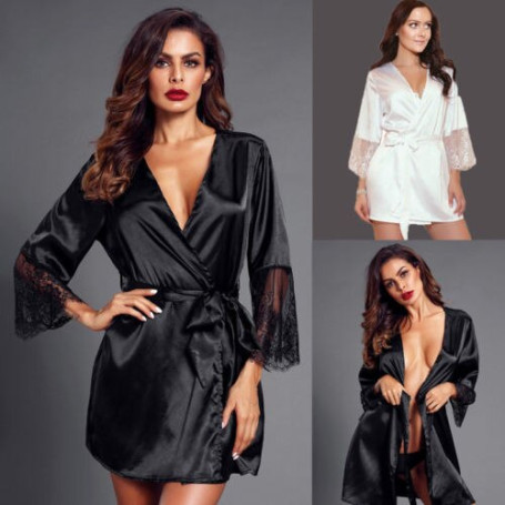Sexy  Women SiklRobe Dress Babydoll Nightdress Nightgown