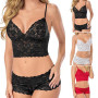 Two Piece Underwear Set Women Sexy Lace See-Through Wrapped Chest Bra Panties