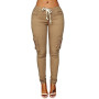 Autumn Polyester Fashion Casual Women Solid Color Skinny Cargo Pants Pockets Drawstring Joggers Trousers