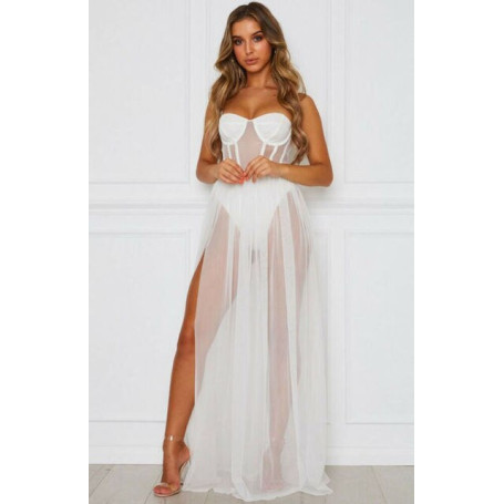 Hirigin Sexy Women Long Dress Swimwear Mesh See Through Bikini Cover-Ups
