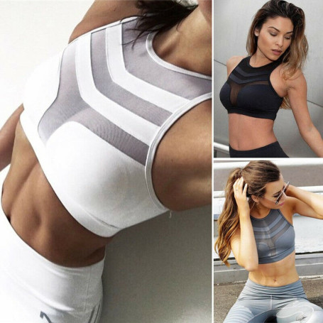 Cotton Sports Bra Women Padded Mesh Breathable Yoga Gym Seamless Crop Bra Fitness Running Vest Tops