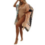 Women Swimsuit Cover Splicing Print Wide Shoulder Open Front Cardigan Beachwear for Ladies Rose Red/Black