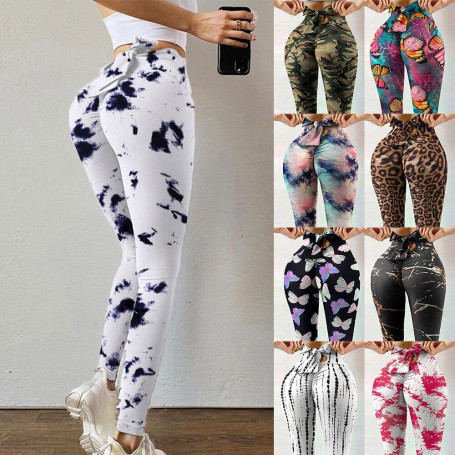 Butterfly Leopard Printed Yoga Pants Sexy Bowknot Leggings Bow Bandage Tie Dye Floral Trousers Women Exercise Fitness Legging