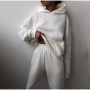 Women Casual Solid Warm Suits Hoodies Sweatpants Autumn Winter Pullover Sweatshirts Pants 2 Piece Sets Fleece-lined Tracksuits