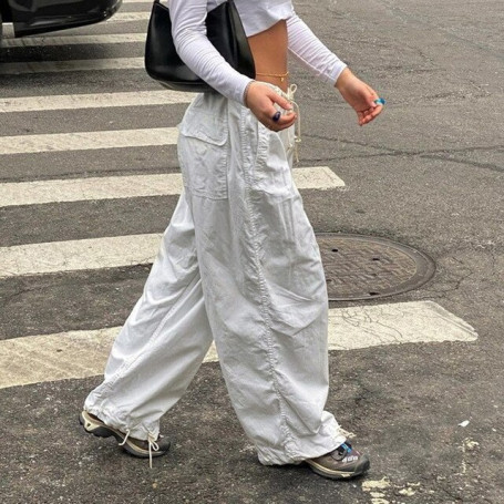 Women Casual Baggy Wide Leg Sweatpants Fashion Vintage Chic Solid Drawstring Trousers Y2K Loose Streetwear Joggers Cargo Pants