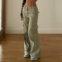 Cargo Baggy Jeans Stacked Pants Overalls For Women Denim Woman Grunge Vintage Low Rise Drawstring Pants With Pocket