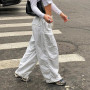 Casual Baggy Wide Leg Sweatpants White Loose Drawstring Low Waist Streetwear Cargo Pants Womens Hippie Joggers Trousers