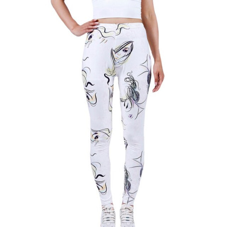 High Waist Leggings Push Up Sport Women Fitness Running Gym Pants White Face Eyes Graffiti Print Ankle-Length Bottom