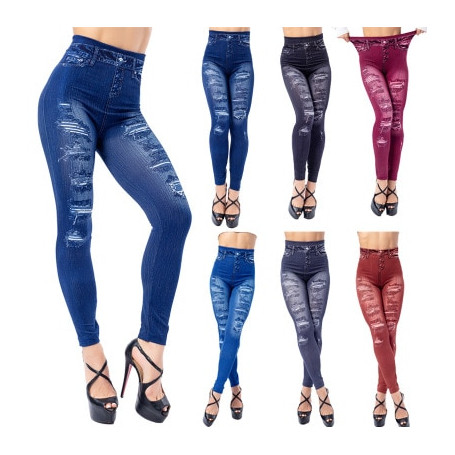 Women  Distressed Denim Jeans Leggings Casual High Waist Slim Elastic Pencil Pants