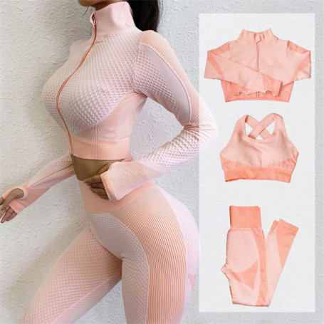 Women Sports High Waist Leggings Seamless Gym Clothing Workout 3 Pieces Running Suits Fitness Leggins Booty Lifting Sexy Girl