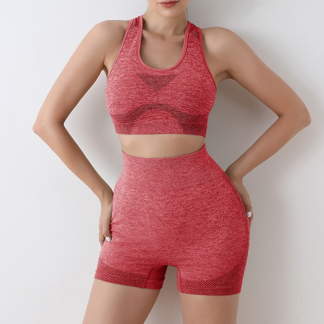2 Pcs Yoga Set Sports Leggings Push Up Tights Women Gym Workout Sportswear Fitness Clothing Seamless Tops Bra High Waist Shorts