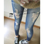 Sexy astic Imitation Jeans Leggings High Waist Pants Fitness Sport Fashion Hole Type Printing Faux Denim Jeans Slim Leg Mujer