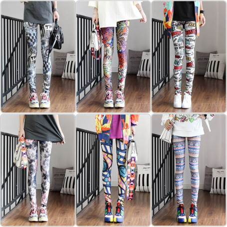 Fashion Leggings Sexy Casual Highly Elastic Colorful Leggings Warmer Pants Cartoon Comic Beauty Print Trousers Women Tights