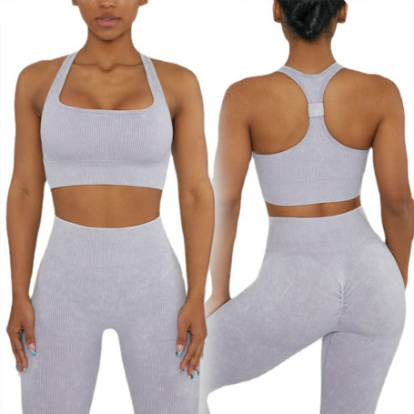 Seamless Gym Set Scrunch Butt Leggings Women Workout Clothing Sports Bra Crop Top Ribbed Long Sleeves Fitness Leggings Outfits