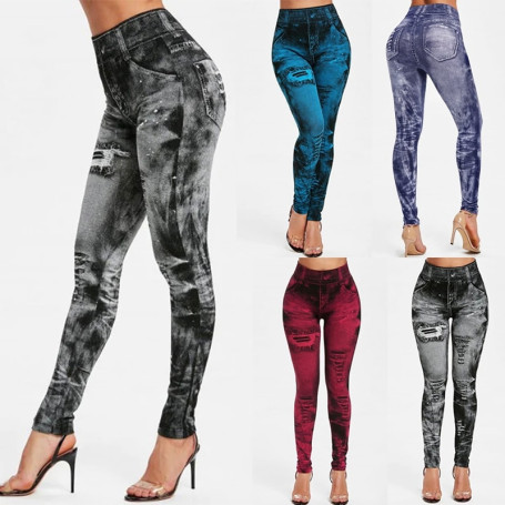 Sexy  Jeans Leggings High Waist Pants Fitness Slim  Sport Push Up Leggings For Women Hot