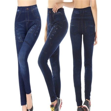 Faux Denim Leggings Seamless Female Printed Sports Pants Fashion High Waist Leggins Elastic Gym Fitness Push Up Trousers