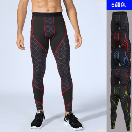 Men's fitness pants printed stitching sports running training sweat fast dry high bounce tight pants fitness leggings