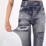 New Fashion Woman Leggings Large Size Print Mock Pockets and Hole Slim Jeans Leggings Ladies Skinny Trousers