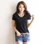 Summer Short Sleeve T Shirt Women Soft Slim Thin Top Hot Sale Solid Casual Daily T-Shirt V-neck Basic Tees