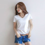 Summer Short Sleeve T Shirt Women Soft Slim Thin Top Hot Sale Solid Casual Daily T-Shirt V-neck Basic Tees