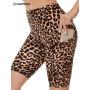 Leopard Pocket Biker Shorts Women High Waist Fitness Bottoms Push Up Sexy Gym Pants Soft Booty Push Up Yoga Shorts