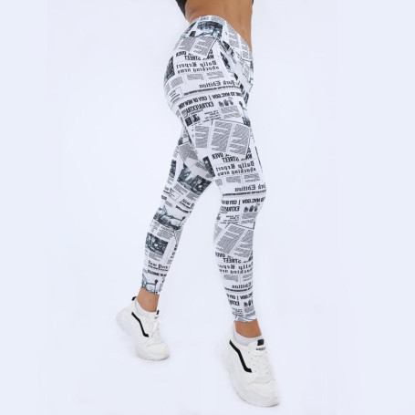 Workout Leggings Black White Highstreet Newspaper Letter Print Streetwear Legging 2019 Summer Fitness Women Sexy Casual Trousers