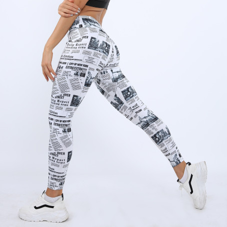 Workout Leggings Black White Highstreet Newspaper Letter Print Streetwear Legging 2019 Summer Fitness Women Sexy Casual Trousers
