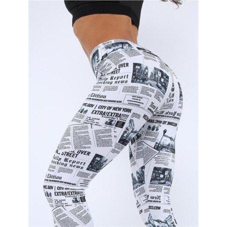 Workout Leggings Black White Highstreet Newspaper Letter Print Streetwear Legging 2019 Summer Fitness Women Sexy Casual Trousers