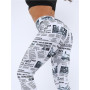 Workout Leggings Black White Highstreet Newspaper Letter Print Streetwear Legging 2019 Summer Fitness Women Sexy Casual Trousers