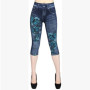 New Vintage Butterfly Print Imitation Denim Leggings Fashion Pant Jeans Women Elastic Tight Female Shorts Clothing Trousers