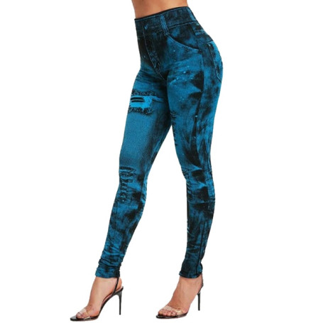 Sexy Faux Jeans Leggings Women Stretch Printed