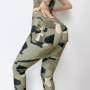 Camouflage Sports High Waist Belt Pocket Hip Leggings Yoga Pants Ladies Fitness Sexy Leggings