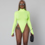 long sleeve high neck neon bodycon sexy Christmas bodysuit autumn winter women fashion casual slim fit body clothes tops catsuit