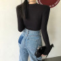 Long sleeve Bodysuit Women round neck all-match solid color t-shirt one-piece slim ribbed thin bottoming Casual body sexy top