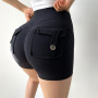 Women Sexy Shorts High Waist Buttock Pocket Fitness Short Push Up Qucik Dry Elastic Cargo Shorts Mujer Slim Workout Short Female