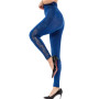 LJCUIYAO New Push Up Seamless High Waist Leggings Women Workout Mesh Breathable Fitness Clothing Hollow Faux Denim Jean Pants