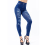 LJCUIYAO Faux Denim Jeans Workout Running Push Up Leggings Women Hole Print Trousers High Waist Elastic Pants Fitness Sports