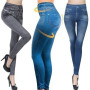 Fake Pocket Corset Imitation Denim Leggings Seamless Sexy High Elastic Yoga Pants Tight Jeans Women Clothing Capri Trousers