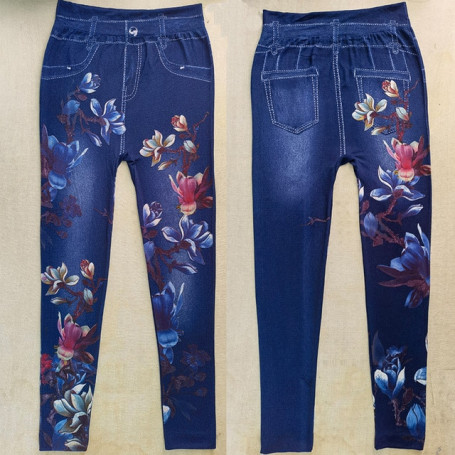 Vintage Print Stretch Pant Jeans Elegant Women Thin Sexy Tight Leggings Female Clothing Casual Trousers