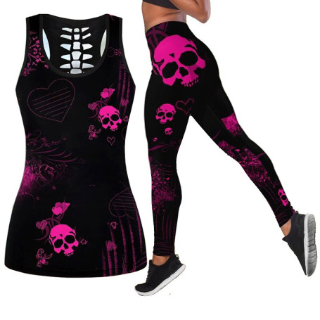 Skull Mandala Hollow 3D Print Sleeveless Shirt Summer Vest for Women Plus Size Yoga Tank Tops Leggings Suit