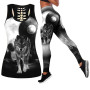 Women Fashion Tiger Dolphin Wolf Tattoo Printed Sport Yoga Suit Stretch pant/Leggings and Out Tank Top Set XS-8XL